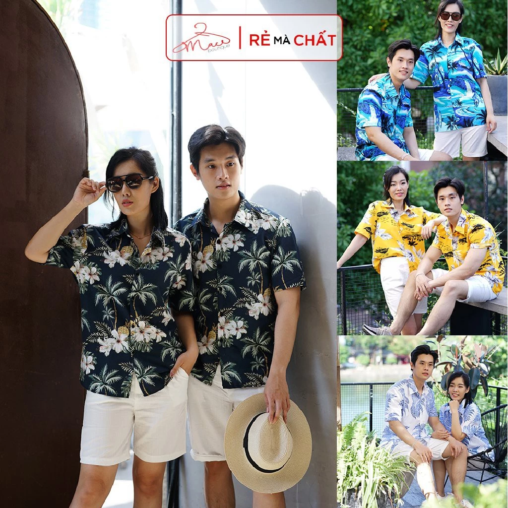 Áo sơ mi hoa quả đi biển nhóm công ty hawaii nam nữ chụp kỷ yếu