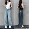 Quần jeans xuông nữ ống rộng rách túi sau hai màu đậm nhạt thích hợp với nấm lùn Pants