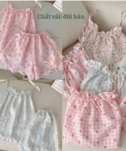 Set pijama đũi hàn 2 dây mềm mại hoạ tiết xinh xắn cotton mùa hè