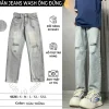 Quần jean suông ống rộng jean 4 màu rách nhẹ Menswear Nam Ong Pants jean