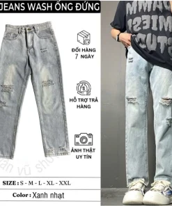 Quần jean suông ống rộng 4 màu rách nhẹ