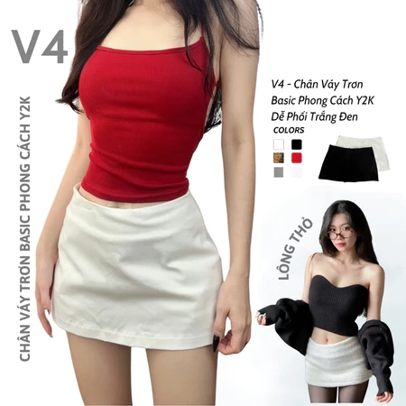 V4 - Chân Váy Trơn Basic Phong Cách Y2K Dễ Phối Trắng Đen