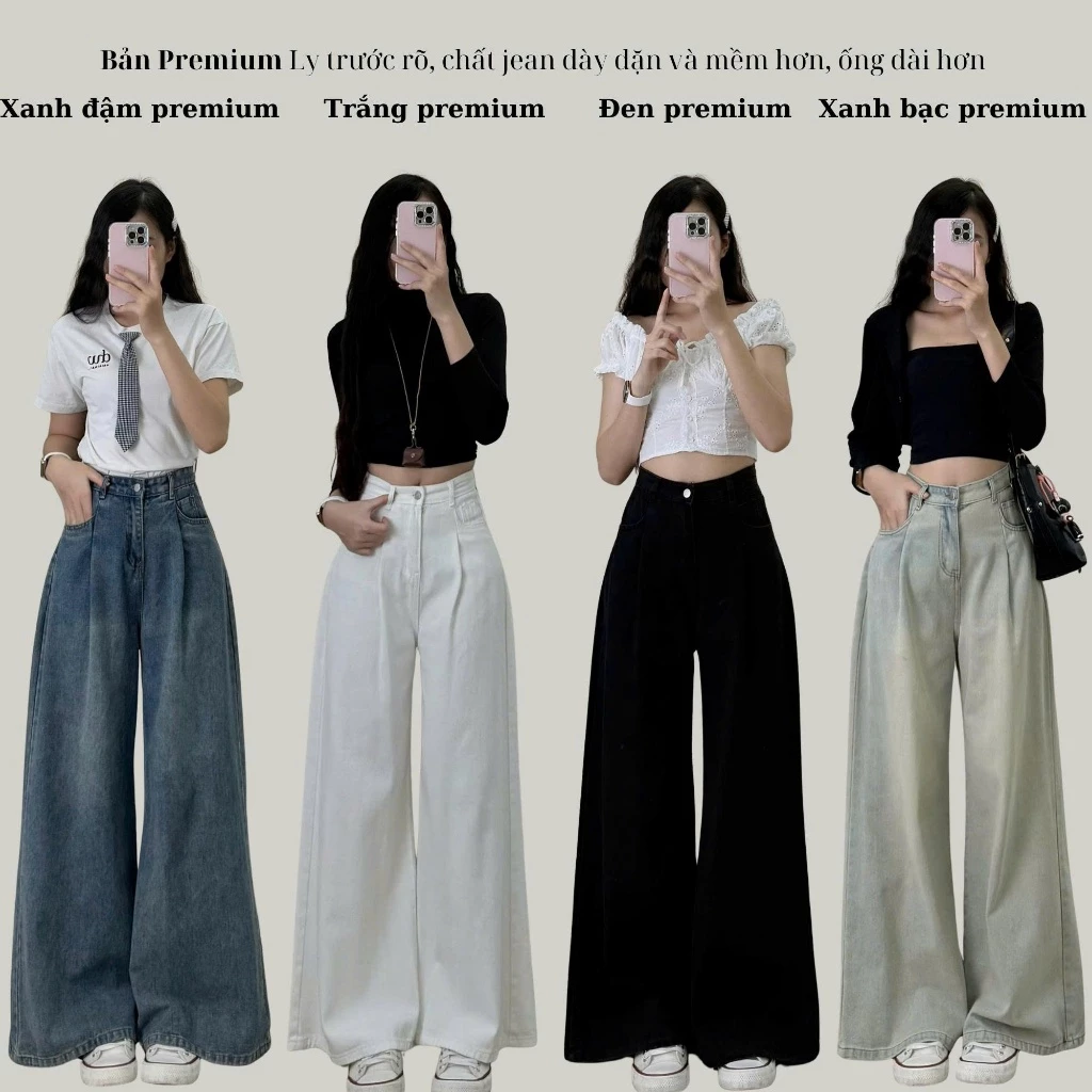 Quần Jean Ống Rộng Retro Nhiều Màu Quần Bò Ống Suông Unisex Đi Học Đi Làm Back to School Style