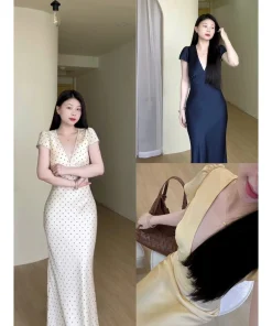 Đầm Lụa Chấm Bi - Đầm Lụa Trơn Có Tay Form Dài, Váy Lụa Hàn Châu 1 Lớp Không Mút, Không Dây Kéo