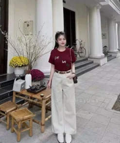 Quần jean ống suông 3 màu xanh than Denim/ kem (vải đẹp) dài 95-102cm cực hot