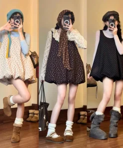 Váy Bí Dáng Phồng Chất Dạ Mềm Họa Tiết Hoa Nhí Bi Xinh Xắn Không Kèm Áo Trong